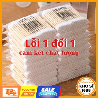 Tăm bông ngoáy tai, bông ngoáy tai 100 que thân gỗ khử trùng ,nặn mụn chất liệu thân thiện với môi trường E243