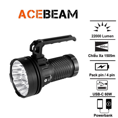 Đèn pin ACEBEAM X25 – Siêu sáng 22000 lumen, chiếu xa 1505m, sạc nhanh 60W, pin khủng