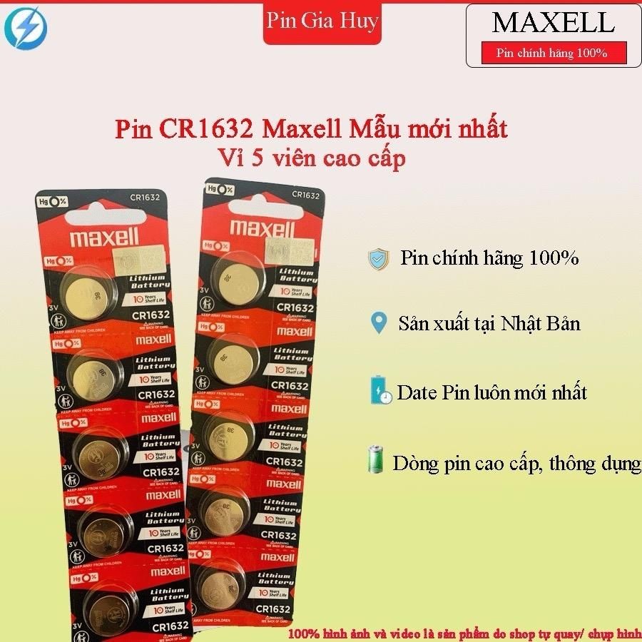 Pin CR1632 Maxell lithium 3V vỉ 5 viên chính hãng