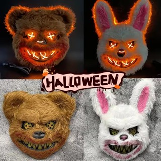 Mặt nạ sang trọng phát sáng khủng bố LED - Thỏ kinh dị hình gấu đẫm máu - Unisex Cosplay Carnival Halloween Trang phục đáng sợ