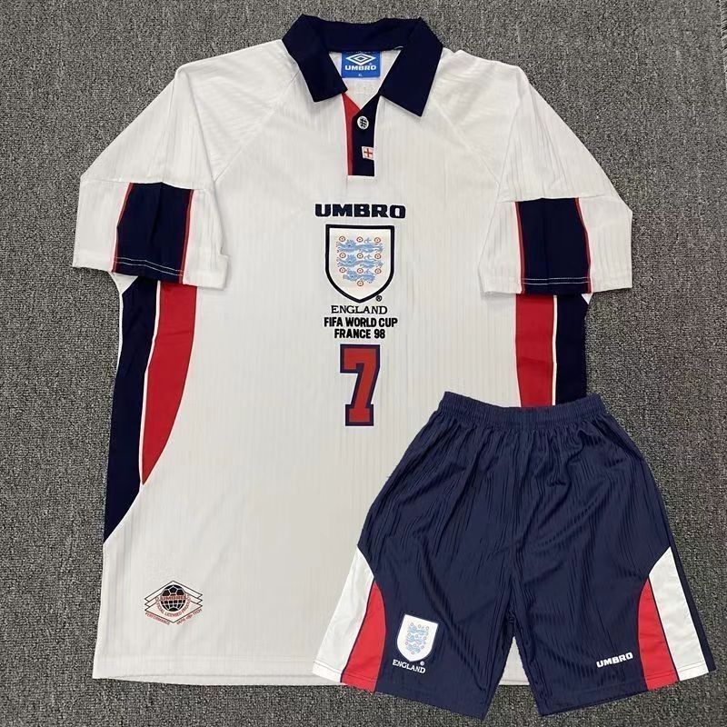 Áo Sơ Mi Bóng Đá Retro Trẻ Em 98 England Jersey Home Set # 7 BECKHAM Tên Tùy Chỉnh