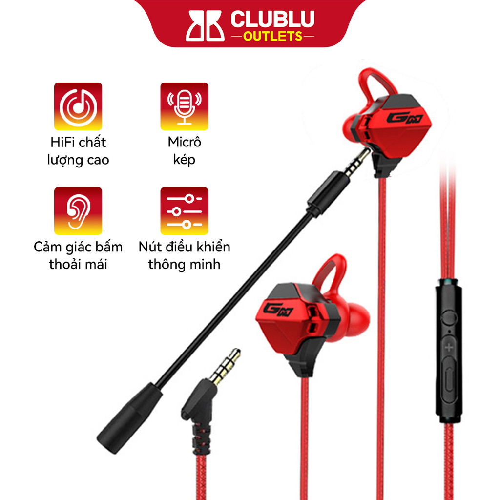 Tai Nghe Nhét Tai Gaming G10 CLUBLU-OUTLETS Chống Ồn Kẹp Tai Cho Máy Tính Điện Thoại Có Mic Rời