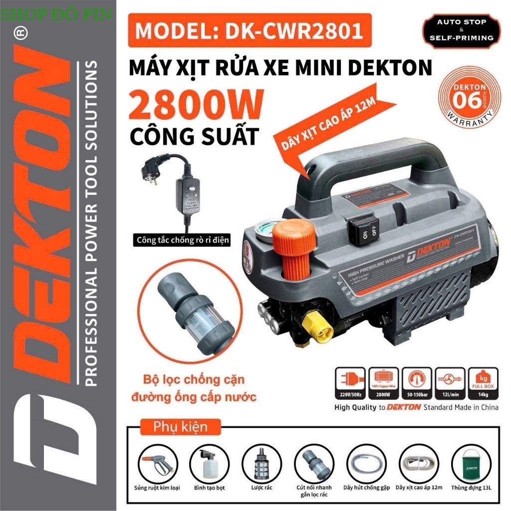 Máy rửa xe DEKTON DK-CWR2801 chống giật model 2024 Sài Gòn đồ pin