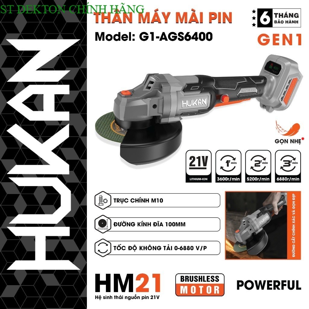 Thân Máy mài pin Hukan AGS6400Bl không chổi than 3 cấp độ STORE DEKTON
