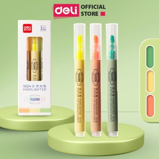  Set 3 Bút Highlight Đánh Dấu Dạ Quang Deli Màu Vàng Cam Xanh Lá Pastel Tiện Dụng Cho Học Sinh Sinh Viên 