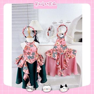 QT306, Q79 - Set trung thu, áo yếm chân váy dài xoè kèm bờm cho bé gái mặc trung thu