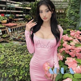 Anana-nữ Dài Chữ Mỏng Kim Cương Giả Muỗng Cổ Mở Mặt Sau Chia Spaghetti Dây Đeo Đầm