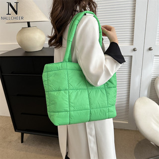 Nallcheer Retro dung tích lớn túi tote thời trang đơn giản màu trơn xuống chất liệu cotton túi đeo vai nữ