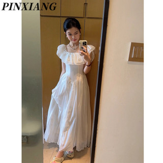 Váy nữ kiểu Pháp PINXIANG Váy dài cổ vuông mỏng ngọt ngào