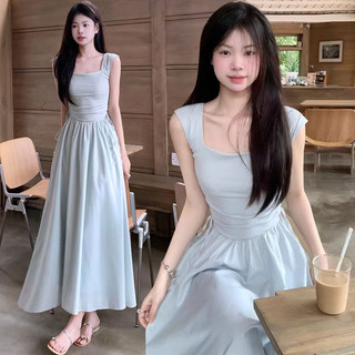 Váy Liền Dây Rút Cổ Vuông Khí Chất Kiểu Pháp Mẫu Hot Hè Váy Dài Tôn Dáng Ôm Eo Cho Nữ