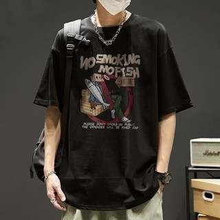[Quần Áo Nam Baile] Cotton Nguyên Chất Mỹ Dạo Phố Nửa Tay Nam Mùa Hè Rời Họa Tiết In Thường Ngày Phù Hợp Với Tất Cả Trận Đấu 2024 Cổ Tròn Nặng Nửa Tay