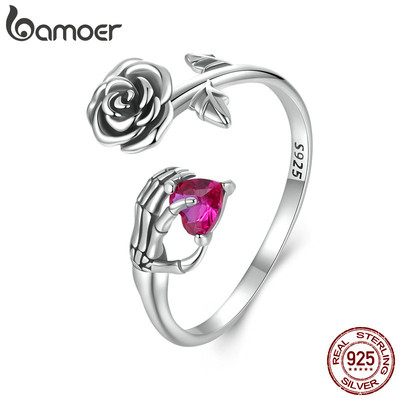 Bamoer 925 Sterling Sliver Nhẫn Hoa Hồng Xương Tay Trang Sức Thời Trang Quà Tặng Cho Nữ