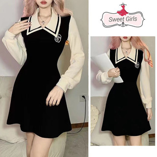 baby doll Váy cổ POLO phong cách đại học ngọt ngào và mát mẻ Váy ngắn chữ A mỏng