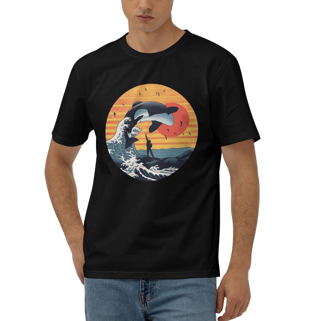 Killer Whale Full Moon Kanagawa Surf Orca Willy Seaworld Thời trang Áo thun thoải mái