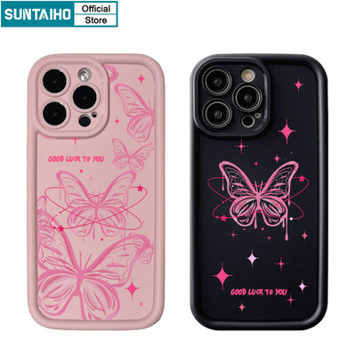 Suntaiho Ốp lưng iPhone Hàn quốc Đẹp coquette cute Thẩm Mỹ Thanh Lịch Vỏ Điện Thoại Họa Tiết Bướm Silicon Mềm Cao Cấp Chống Sốc Cho Iphone 15 14 13 12 11 Pro Max IP 7 8 Plus Iphon X Xs XR Xs Max