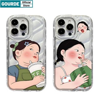  Ốp Lưng iPhone cặp đôi đẹp Đáng Yêu cô gái mặt tròn Hoa Họa Tiết lượn sóng trong suốt Ốp Điện Thoại Mềm TPU Cao Cấp Chống Sốc Cho iPhone 11 12 13 14 15 16 Pro Max IP 7 8 Plus Iphon X XS XR XsMax-Gourde Case 