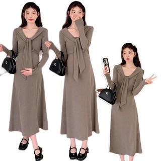 Váy suông đầm bầu THU ĐÔNG MAMADRESS đẹp giá rẻ với thiết kế xinh xắn chất len tăm liền khăn V236