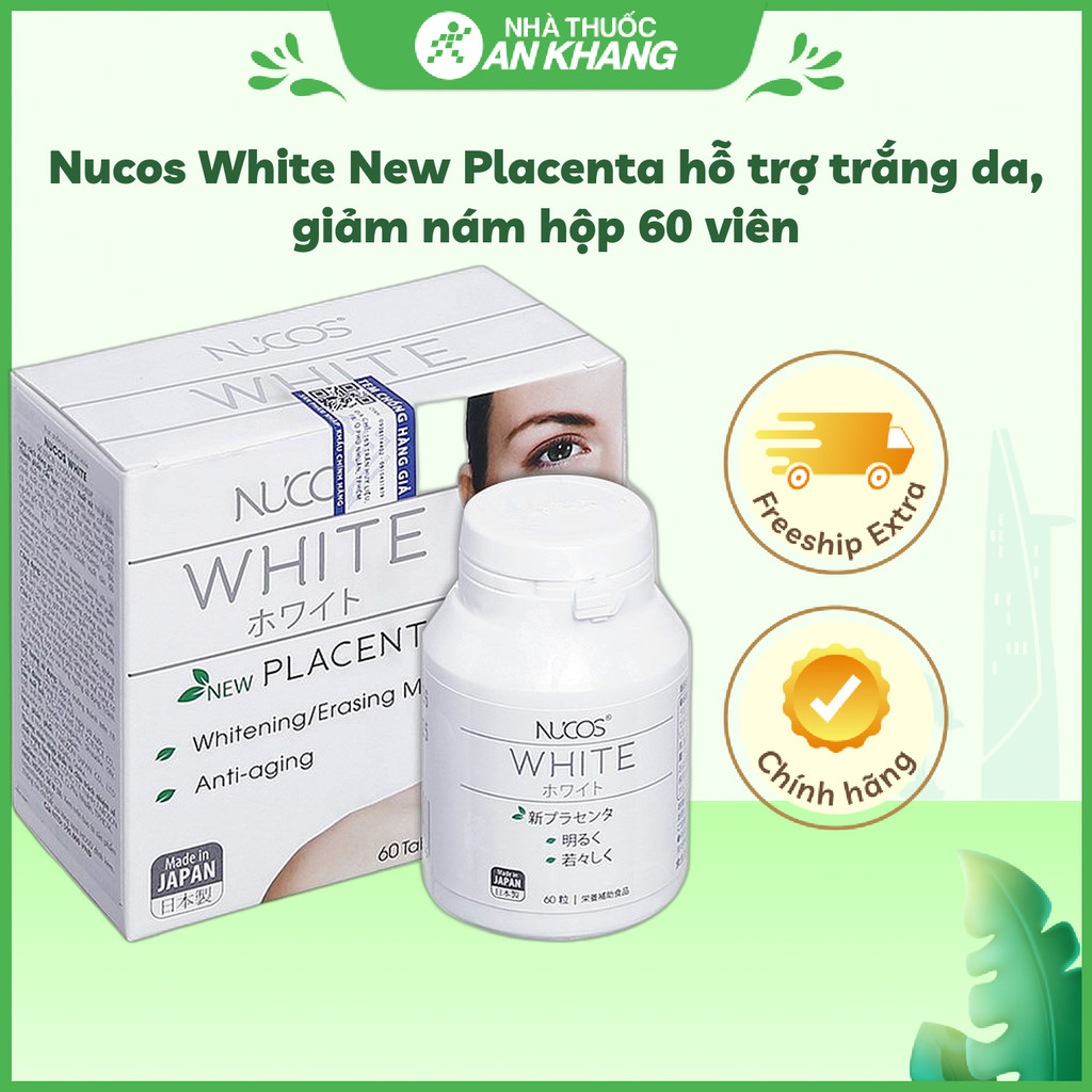 Nucos White New Placenta hỗ trợ trắng da, giảm nám hộp 60 viên