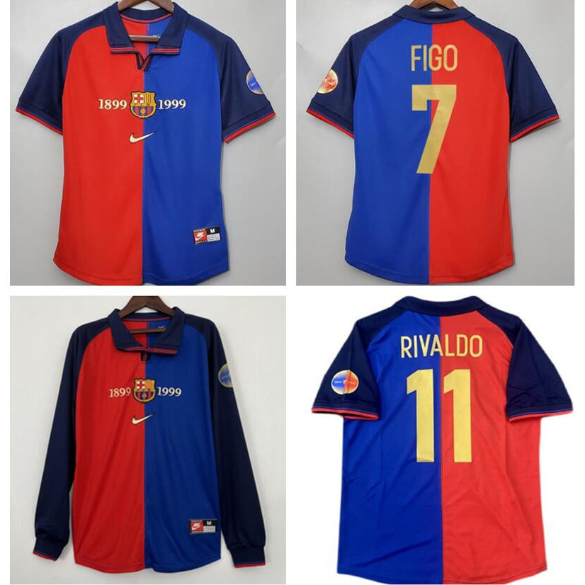 Retro Barca 1899-1999 Barca Vintage Jersey Retro Barcelona Jersey Kỷ Niệm 100 Năm Áo Bóng Đá Jersey