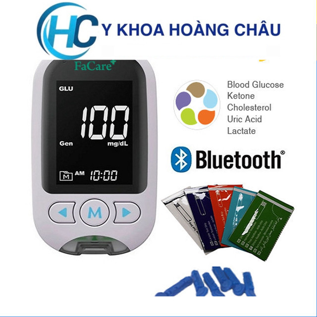 [Hỏa tốc-HCM]Máy đo Đường huyết, Mỡ máu, AxitUric (Gút) 5 trong 1 Facare  (FC-M168) có kết nối bluetooth