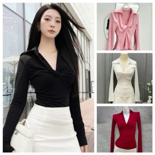  Áo Thun Nữ Thanh lịch xoắn V1 chất Tăm . Áo thun Bigsize Sơ mi Tay Dài Cổ Polo Tôn dáng.Ms :5001   full-size:40-90KG   