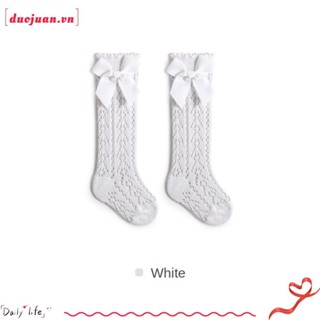 Tất cao đến đầu gối cho bé DUOJUAN, Tất dài nơ Cotton thoáng khí, Lưới đàn hồi mềm mại Gà rỗng cho bé 0-3 tuổi