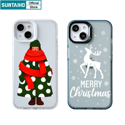 Suntaiho Giáng Sinh Vui Nhộn Nai Sừng Tấm Họa Tiết Hươu Trong Suốt Mờ Dành Cho Iphone 16 15 14 12 13 11 Pro Max IP 7 8 Plus Iphon X Xs XR Xs Max TPU Silicon Mềm Cao Cấp Chống Sốc Ốp điện thoại
