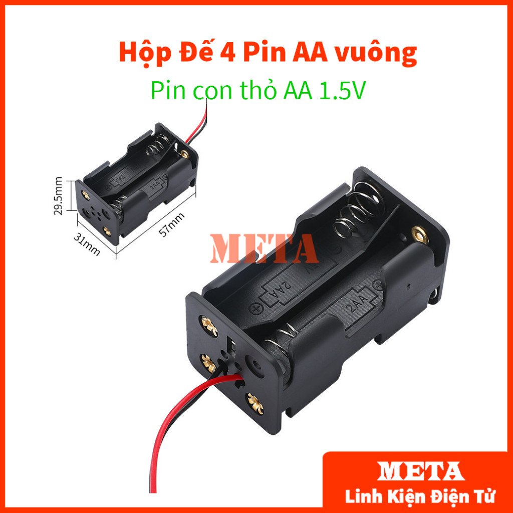 Hộp Đế 4 Pin AA vuông có dây, lắp vừa pin con thỏ to AA