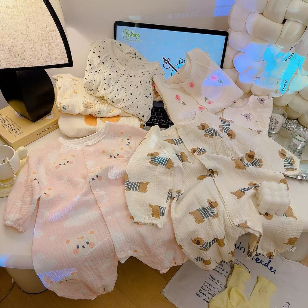 Boneless One-Piece Romper Newborn Long-Sleeved Pajamas Baby Air Conditioning Pajamas 4Esd