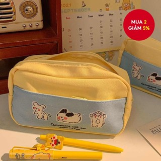 Dễ Thương Con Chó Con In Hộp Đựng Bút Chì Dung Tích Lớn Vải Chống Thấm Nước Túi Đựng Bút Chì Lớp Dây Kéo Đôi Văn Phòng Phẩm Đồ Dùng Bảo Quản