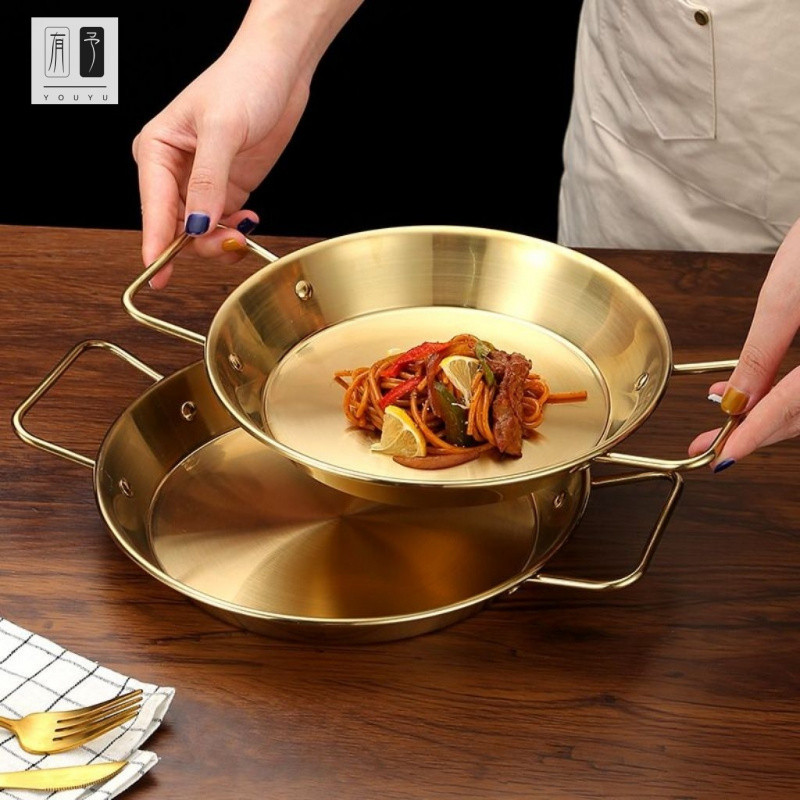 ST-Chảo Thép Không Gỉ Hàn Quốc Teppanyaki Paella Paella Chảo Amphora Đĩa Đĩa Nồi Hải Sản Phẳng