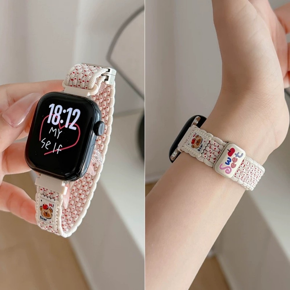 Dây đeo dệt gấu bông dễ thương phù hợp cho dây đeo từ tính iwatch10 / 9 / 8 / 7 / 6 / 5 / SE / 4 / 3 / 2 / 1 thích hợp cho đồng hồ thông minh 49 / 46 / 45 / 44 / 42 / 41 / 40 / 38mm