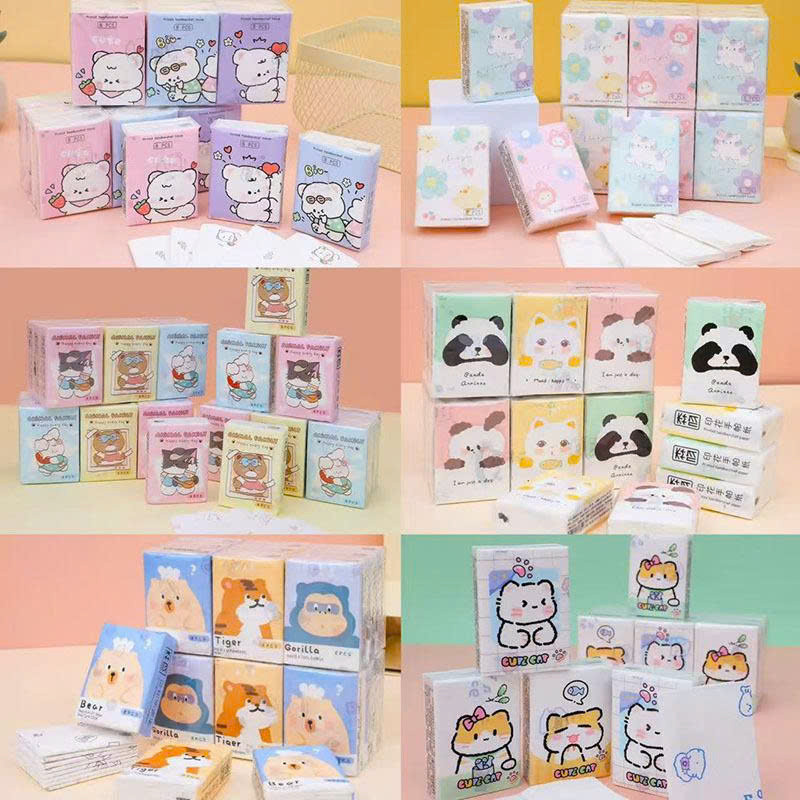  PVN69188 Set 9 gói khăn giấy khô đa năng mini bỏ túi họa tiết hoạt hình dễ thương siêu cute tongkhosi2 