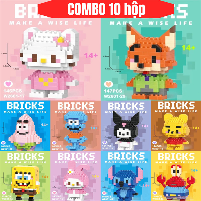 COMBO 10 Hộp Bộ Xếp Hình 3D Mini Hoạt Hình – Đồ Chơi Lắp Ráp Sáng Tạo DIY Cho Bé