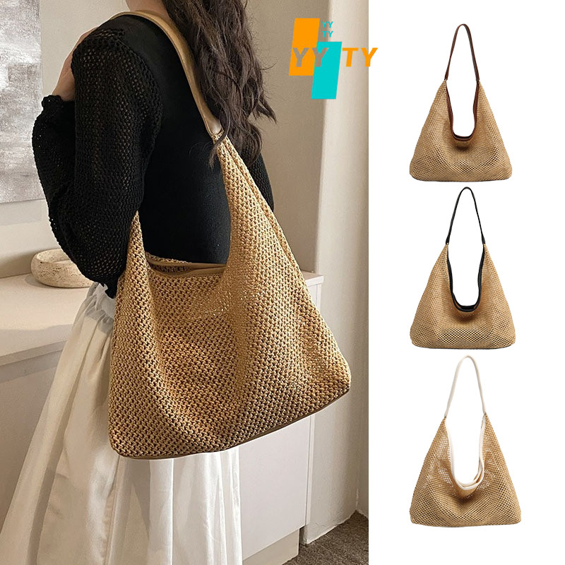 YYTY Túi cói dệt tay bãi biển nữ, thích hợp đi du lịch, mẫu đơn giản Hàn Quốc thiết kế công suất lớn
