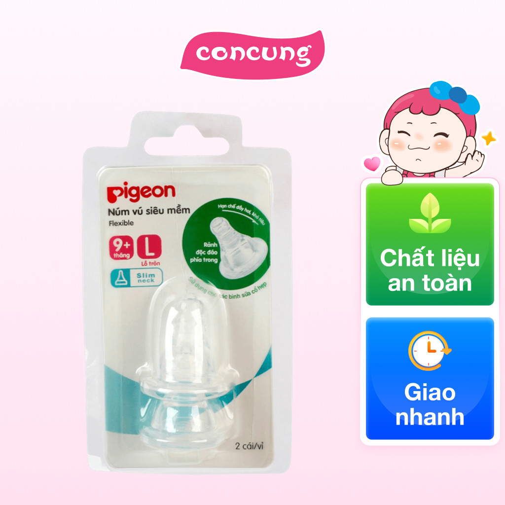 Núm vú siêu mềm thay bình sữa Pigeon size L 9M+ (2 cái)