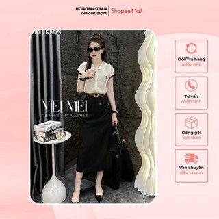  Set đồ nữ áo polo dáng ngắn viền tay phối chân váy đen dáng bút chì thời trang sang chảnh HONG MAI TRAN ST14372 