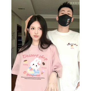 Nhật Bản Ngọt Ngào Phong Cách Đại Học Cặp Đôi Tay Ngắn Hàn Quốc Ins Mùa Hè Mới In Hình Thỏ Rời Hợp Thời Trang Áo Thun