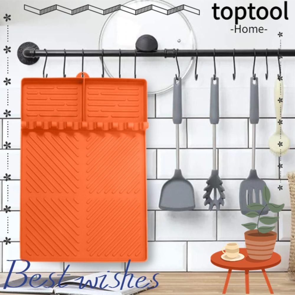 Toptool Grill Drip Pad, Tấm lót dụng cụ lưới silicon linh hoạt, Mặt bàn 11.6 “x 16 ” Màu cam mềm Màu đen xám Thìa giữ Blackstone