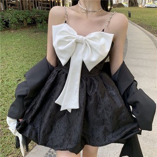 Mùa Hè 2023 Phong Cách Mới Ngọt Ngào Nơ Nhỏ Người Đầm Nữ Ba Chiều Thiết Kế Jacquard Váy Sling Nữ