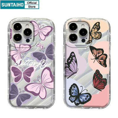 Suntaiho Thẩm Mỹ Độc Đáo Họa Tiết Bướm Ốp lưng Iphone 15 14 12 13 11 Pro Max IP 7 8 Plus Iphon X Xs XR Xs Max TPU Silicone Mềm Cao Cấp Chống Sốc Ốp Lưng