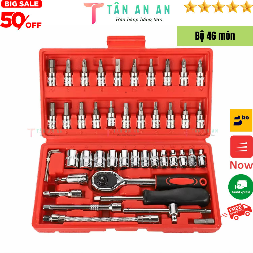 Bộ dụng cụ mở bu lông ốc vít, 46 chi tiếc,bộ dụng cụ sửa chữa ô tô xe máy, bộ dụng cụ đa năng 46 chi