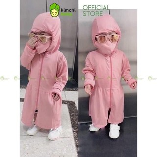 Áo Chống Nắng Dáng Dài Cho Bé Trai, Bé Gái KIMCHIBABY Vải Thông Hơi Mềm Mát, Áo Nắng Cho Bé Mặc Hè AKN402