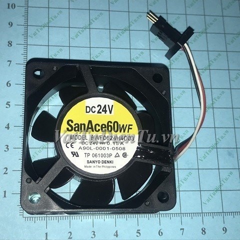 9WF0624H4D03 Quạt tản nhiệt 24V 0.15A 60x60x25mm SANYO 3 dây đầu cắm FANUC 3 chân