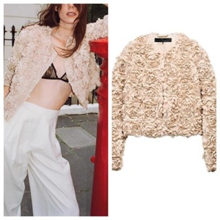 Zara Thu Đông Phong Cách Mới Cổ Tròn Rời Thường Ngày Họa Tiết Ngắn Hoa Bomber Áo Khoác Nữ 6318230