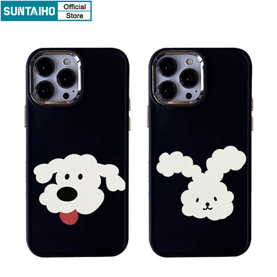 Suntaiho Ngộ nghĩnh Dễ Thương Vỏ Trắng Họa Tiết Thỏ Chó Lông Ốp lưng Iphone 15 14 12 13 11 Pro Max IP 7 8 Plus Iphon X Xs XR Xs Max Silicone Mềm Cao Cấp Chống Sốc Ốp Lưng