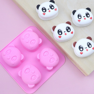  Khuôn silicon gấu trúc 4 ô làm bánh rau câu pudding thạch trà sữa khúc bạch 