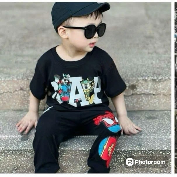 BN125-TẶNG MŨ- Bộ thun cộc tay bé trai tặng kèm mũ đen cho bé MAi linh KID 2