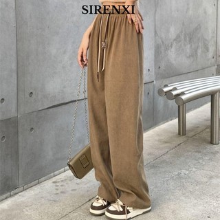 SIRENXI Quần ống thẳng, Quần dài dây rút đôi vải nhung, mùa xuân hè mùa thu Slim Fit Quần ống rộng
