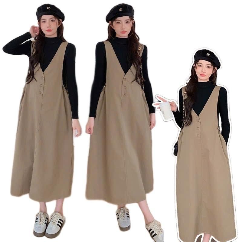  Váy bầu thu đông đẹp Sét yếm bầu công sở MAMADRESS cho mẹ bầu thiết kế gồm Yếm Kèm Áo Tăm Dài Tay SY11 